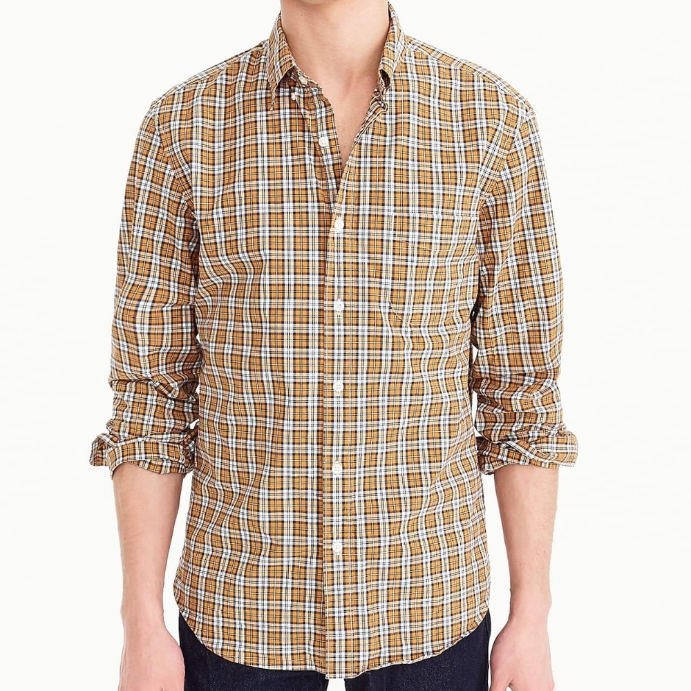 J. Crew Slim Stretch Secret Wash in Bronze Plaid